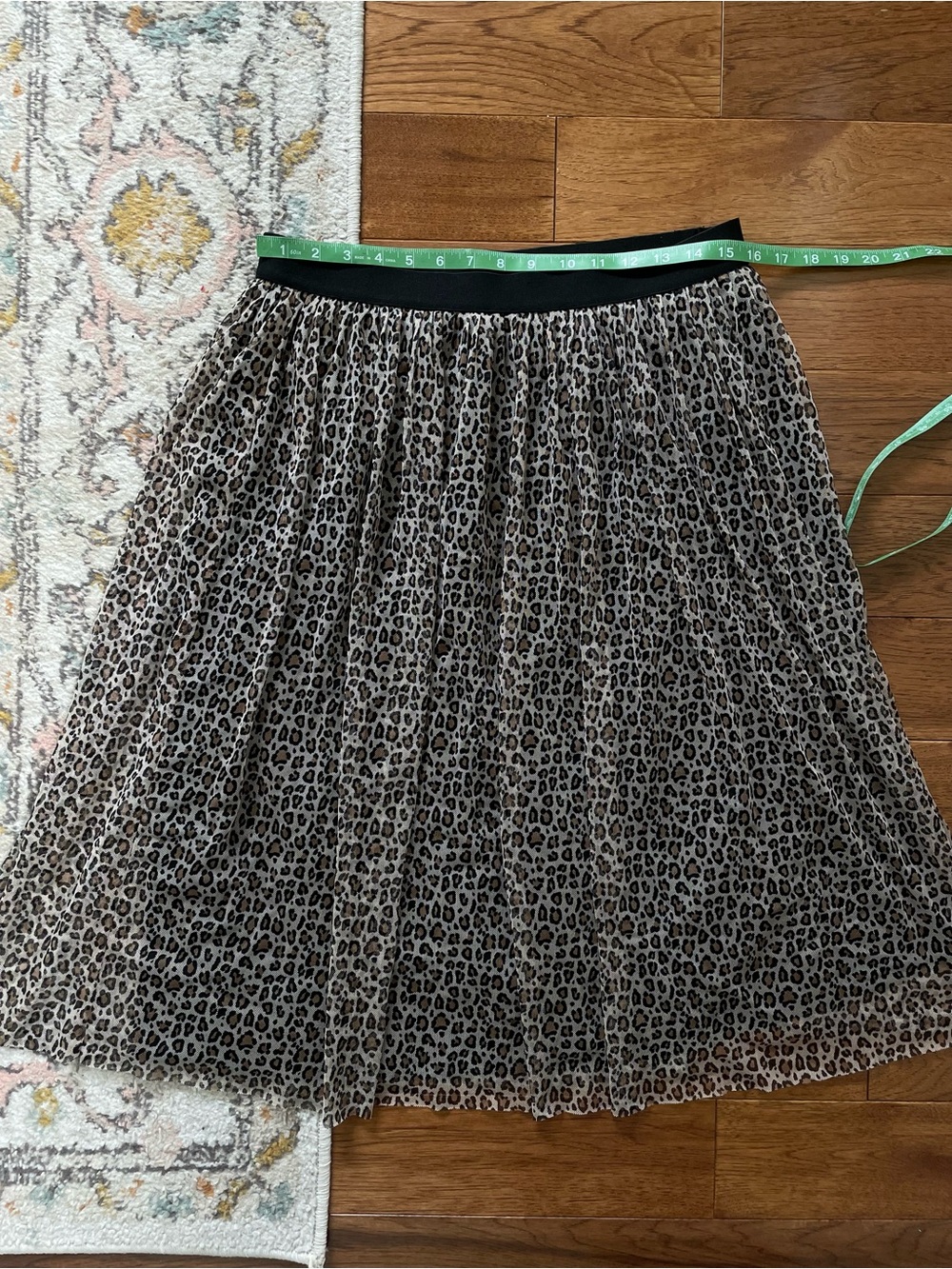 Leopard Print Midi Skirt | Beige Black cheetah tulle pleated elastic waist sz L - Picture 3 of 8